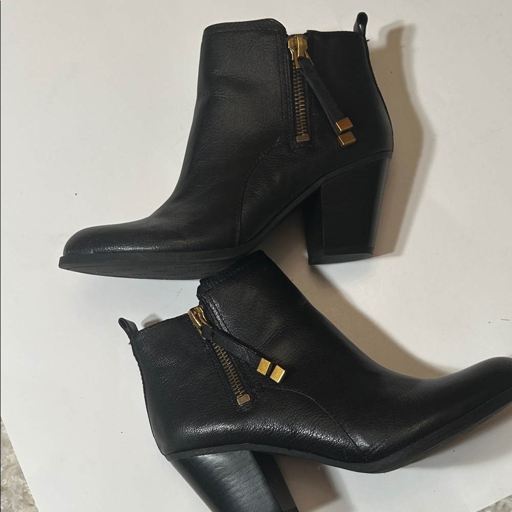 Franco Sarto Black Ankle Booties with Gold Zipper - Picture 2 of 10